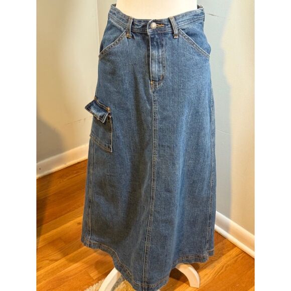 Brandy Melville - J. Galt Dresses & Skirts - J.Galt Brandy Melville Long Carpenter Denim Maxi Skirt Small Cargo Pocket Y2K